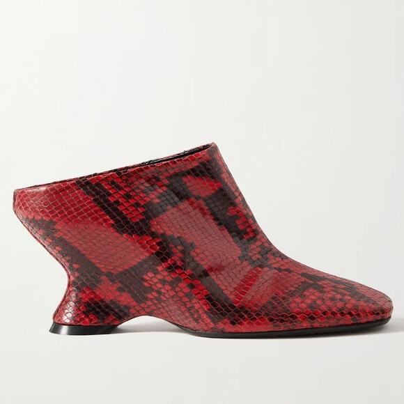Dries Van Noten Shoes - Dries Van Noten Snake-Effect Leather Mules Red - IT 40/US 9